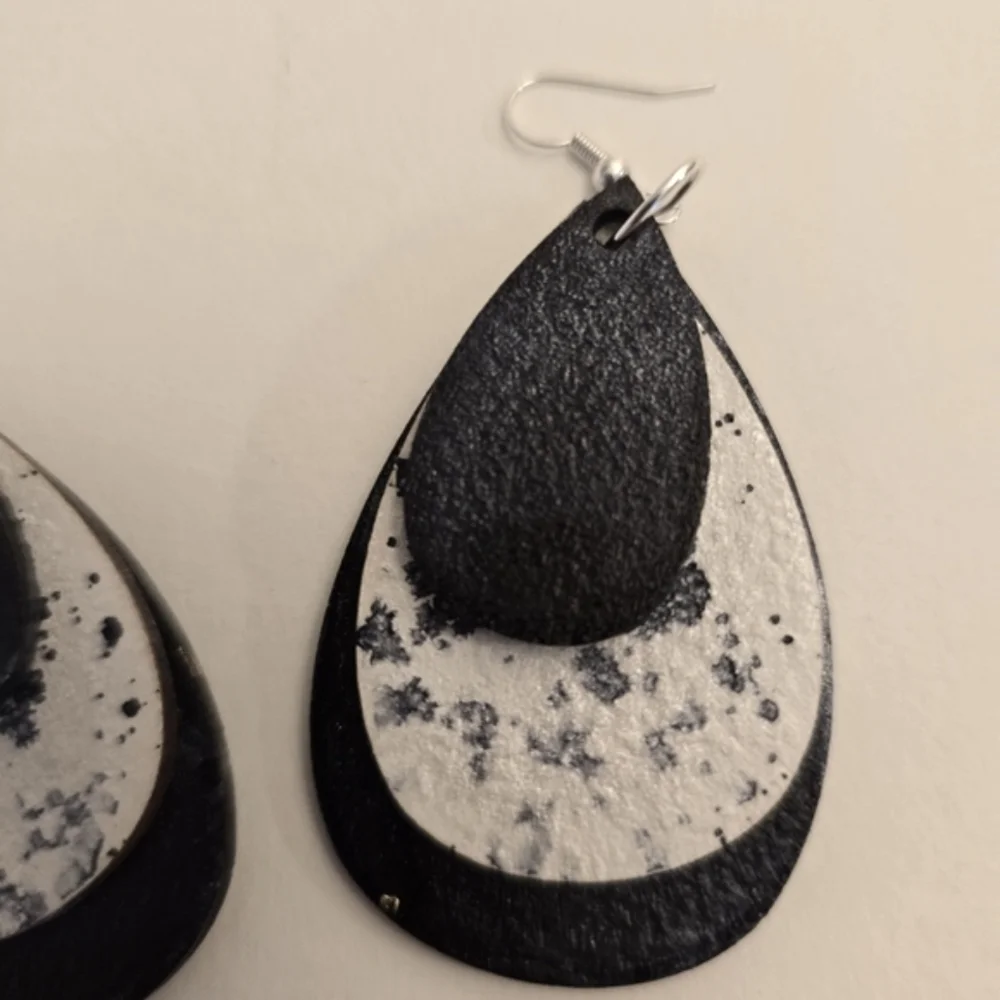 HANDCRAFTED Wood Layered Teardrop Earrings HANDMADE HAND PAINTED Dangle Earrings